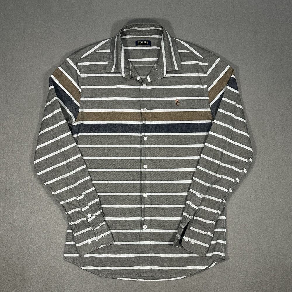 Polo Ralph Lauren Men’s L Fits M Gray Striped Long Sleeve Button Up Pony
